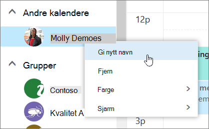 Et skjermbilde av Andre kalendere-hurtigmenyen.