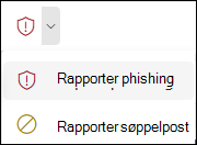 Skjermbilde av Rapport-knappen med Rapportphishing valgt på det forenklede båndet i Outlook på nettet.