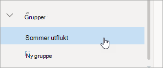 Skjermbilde av en gruppe i venstre rute