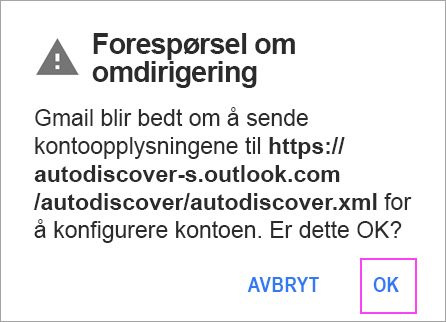 Hvis du ser en forespørsel om omadressering, trykker du på OK.