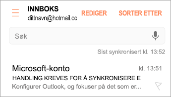 Åpne e-postmeldingen som sier handling kreves