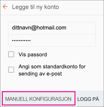 Velg Manuelt oppsett