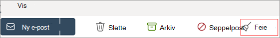Bilde som viser opprydding uthevet i rødt på det nye Outlook for Windows-båndet