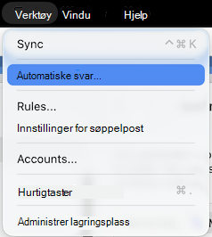Verktøy-menyen Automatiske svar