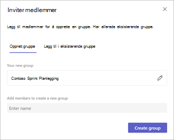 Legg til medlemmer i planen ved å opprette en ny Microsoft 365-gruppe, eller ved å velge en eksisterende gruppe.