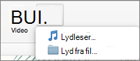Menyen Sett inn lyd med valgene lyd fra fil og lydleser