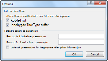 Dialogboksen Alternativer i Pakke for CD