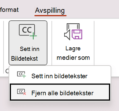 Fjerne all teksting for en video i PowerPoint.