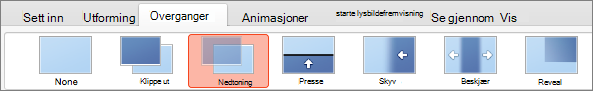 Alternativer på Overganger-fanen