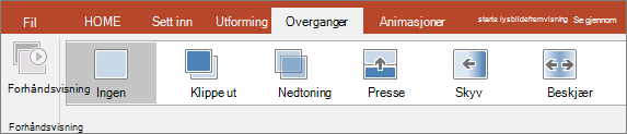 Fanen Overganger på båndet i PowerPoint.