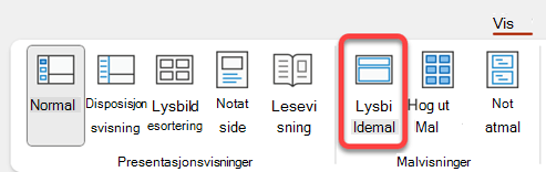 Knappen Lysbildemal på Visning-fanen i PowerPoint.