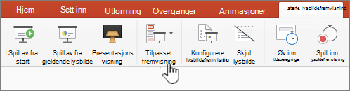 Knappen Spill av tilpasset fremvisning