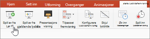 Lysbildefremvisningen spilles av fra startknappen