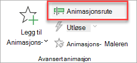 Her finner du veksleknappen for animasjonsruten på Animasjoner-fanen.
