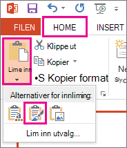 Velg ikonet Behold kildeformatering på Lim inn-menyen.