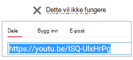 Hvis innebyggingskoden begynner med http, vil ikke videoen bygges inn.