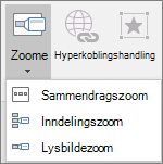 Viser ulike typer zoomer som kan velges når du går til Sett inn > zoom: Sammendragszoom, lysbildezoom og inndelingszoom.