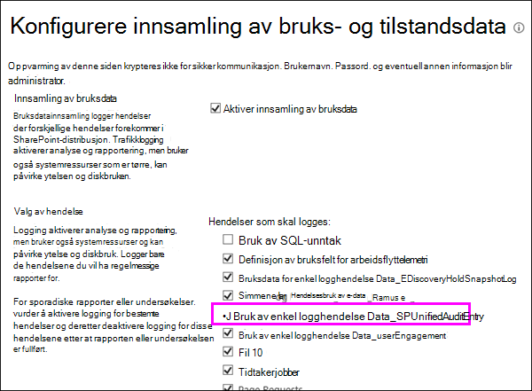 Alternativ for å aktivere DLP-brukslogger