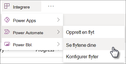 Se flytkommandoen på menyen Integrer Power Automate for en liste