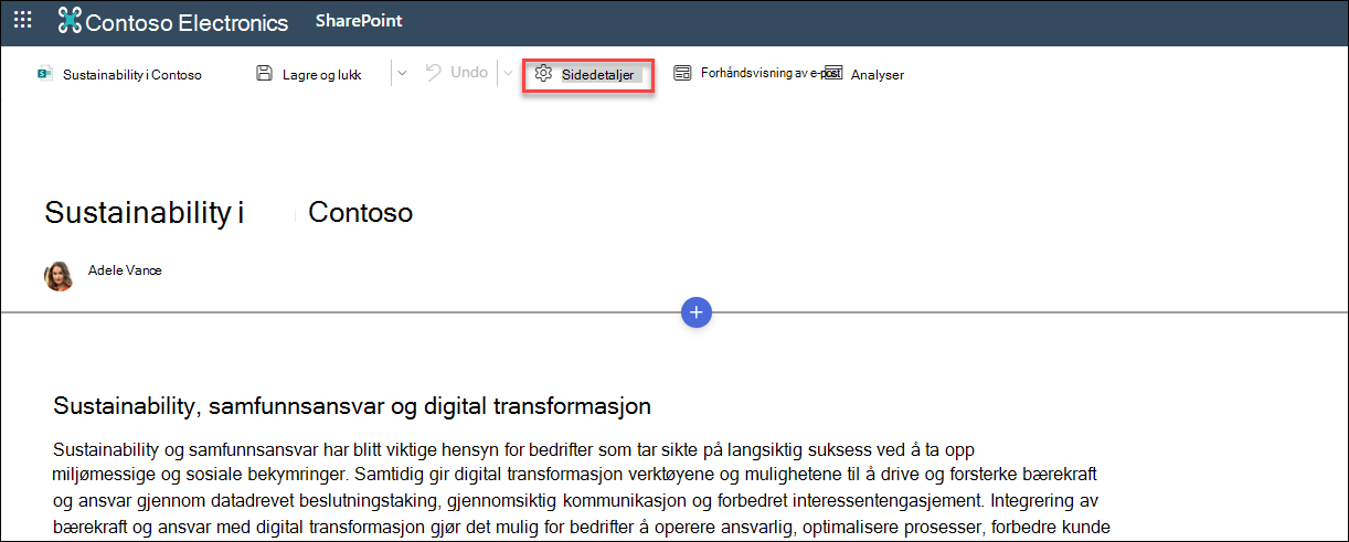 Knapp for plassering av sidedetaljer