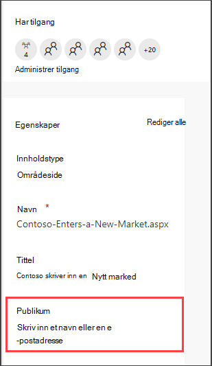 Sidedetaljrute med alternativ for å angi en målgruppe