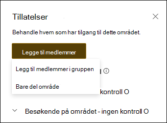 Forhåndsvisning av tillatelsespanelet med rullegardinmenyen.