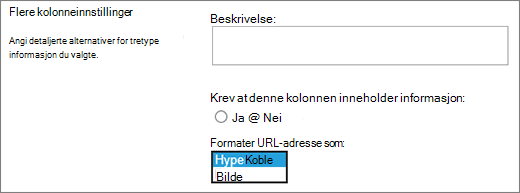 Kolonnevalg for bilde/hyperkobling