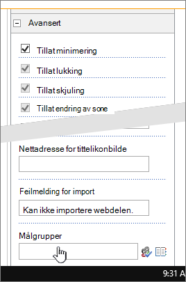 Avansert inndeling for webdelegenskaper med målgruppe uthevet