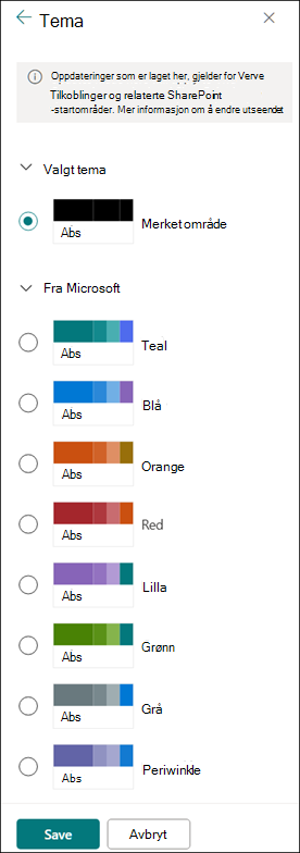 Endre tema for SharePoint-området
