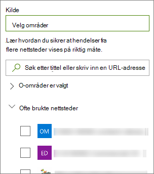 Velg en kilde for hendelser