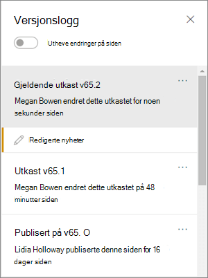 Versjonslogg-rute