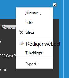 Webdel-menyen for å velge Rediger nettdel