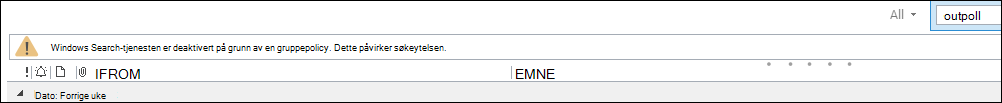 Advarsel om søk i Outlook