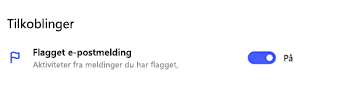 Skjermbilde som viser at flagget e-post er aktivert i innstillinger under tilkoblinger