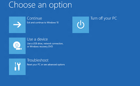 Skjermbilde av Windows Recovery Environment (WinRE). 
