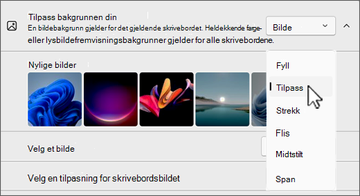 Skjermbilde av tilpass skrivebordet tilpassing av et bildevalg.