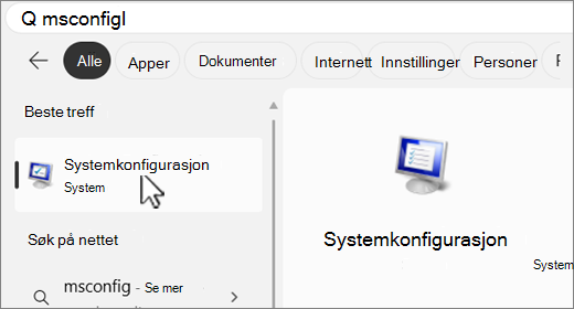 Søk i MSConfig.