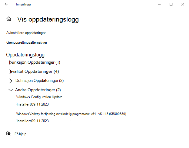Oppdateringslogg