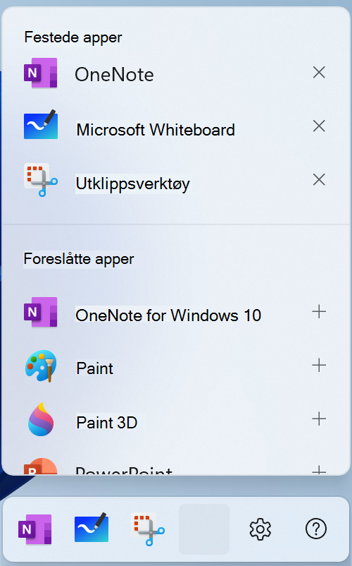 Et skjermbilde av rediger penn-menyen i Windows 11.