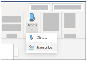 Bilde som viser Dikter-rullegardinlisten og Transkriber-utvalget.