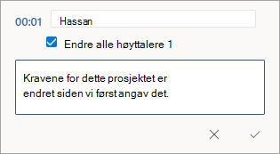 Gi ny etikett til et transkriberingsnavn eller rediger inndelingen.