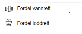 Skjermbilde som viser alternativene for horisont og loddrett justering fra Juster objekter.