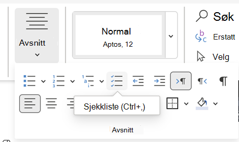 Sett inn sjekkliste Word