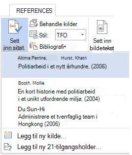 Sett inn sitatrullegardinlisten