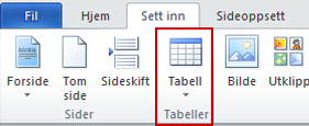 Kommandoen Tabell i kategorien Sett inn