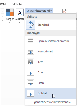Avsnittsavstand-menyen