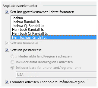 Alternativer for adresseområde