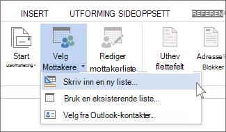 Kommandoen Skriv inn en ny liste