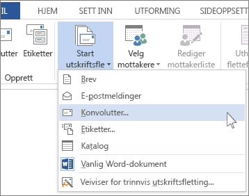 Menyen Start utskriftsfletting