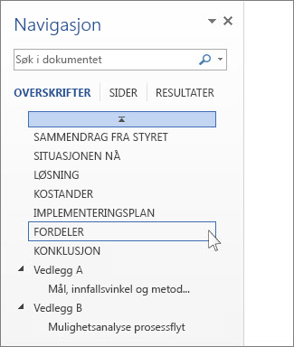 Bla etter overskrifter i navigasjonsruten
